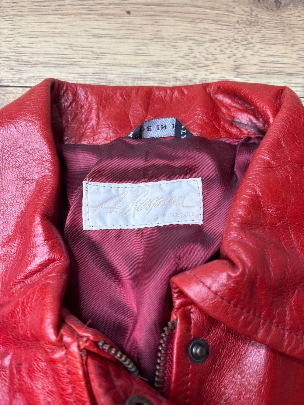 A. Raspini Vera Pelle Red Leather Belted Utility Jacket Size Medium NWT - Picture 2 of 12